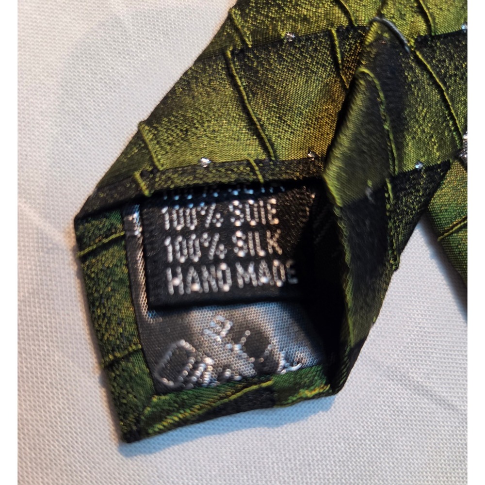 Angelino Cravatte Mens Silk Tie Olive Green Woven Geometric Handmade 58x3.75 - Picture 4 of 4
